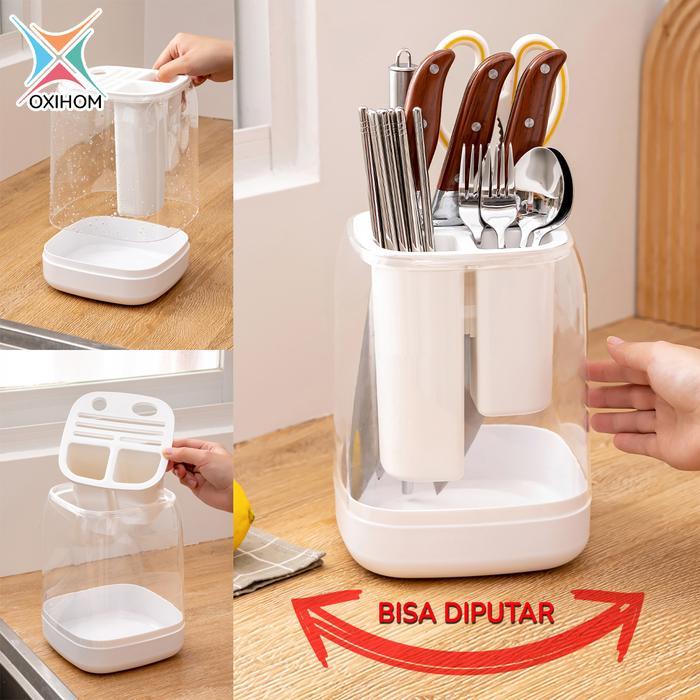 Oxihom Tempat Sendok Estetik Tempat Sendok Garpu Dengan Tutup Tempat Pisau Dapur Tenpat Sendok Putar