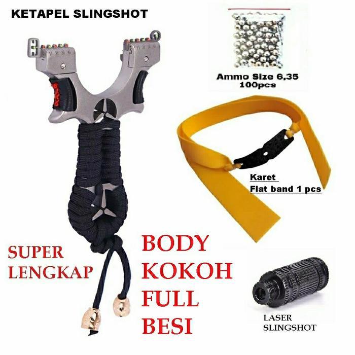 Ketapel Slingshot Hunting Plus Karet Bola Besi Bonus Laser