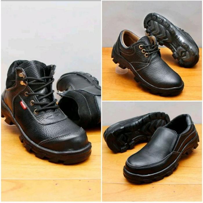 Aerostreet - Sepatu Safety Tali Pendek Bahan Kulit Asli Dasar Karet Sol Keliling Safety Bahan Baja