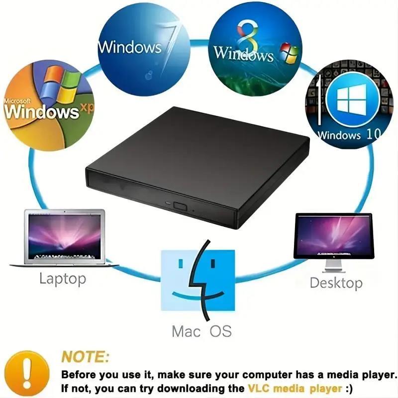 USB External CD DVD Reader CD/DVD/CD-RW Drive USB External Disk Drive CD-ROM DVD-ROM Optical For