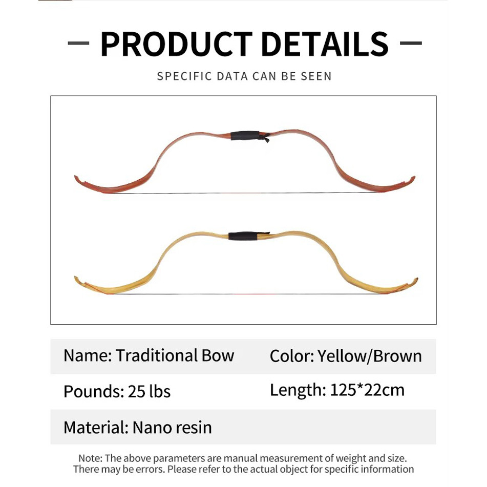Traditional Recurve Longbow Hunting Shooting 25 Lbs Archery Crab Mongol Bow and Arrow Laminated Wood