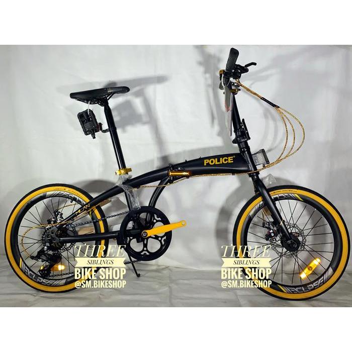 Hot Sale Sepeda Lipat Element Police Milan 20 Inch Black Gold 8 Speed