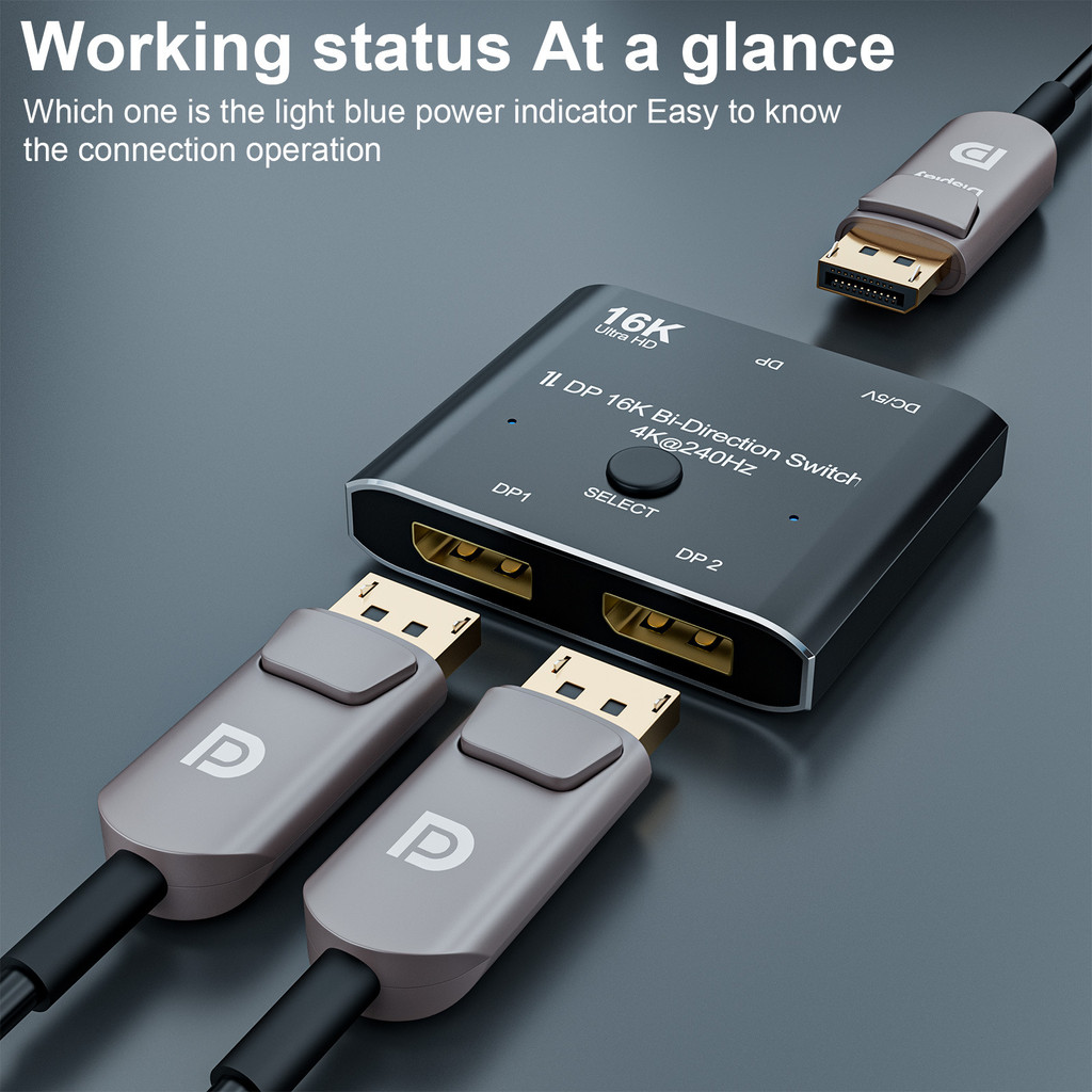 DisplayPort 2.0 Switcher 16K@60hz 4K@240hz DP to DP Switch Splitter 80Gbps HDR 3D for Monitor Video
