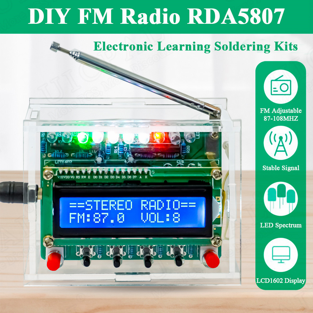 Terbaik DIY FM Radio Electronic Kit Adjustable Frequency 87-108MHZ LCD1602 Display PCB Soldering Pro