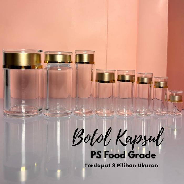 Botol Toples Wadah Obat Kapsul PS Food Grade Bening Tebal Seperti Kaca Tempat Vitamin Unik Aesthetic