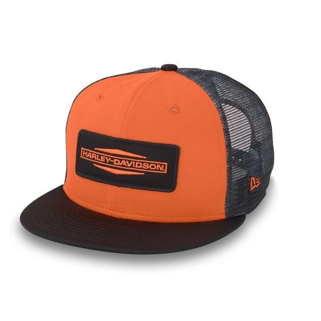 TOPI TRUCKER HARLEY-DAVIDSON STACKED BAR & SHIELD 9FIFTY ADJUSTABLE VINTAGE ORANGE ORIGINAL HD
