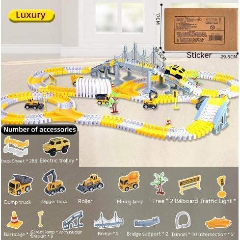 Mainan Rel Truk Kota DIY Hadiah Ulang Tahun Anak Laki-laki Set Hadiah Perakitan Rel Kereta Api untuk