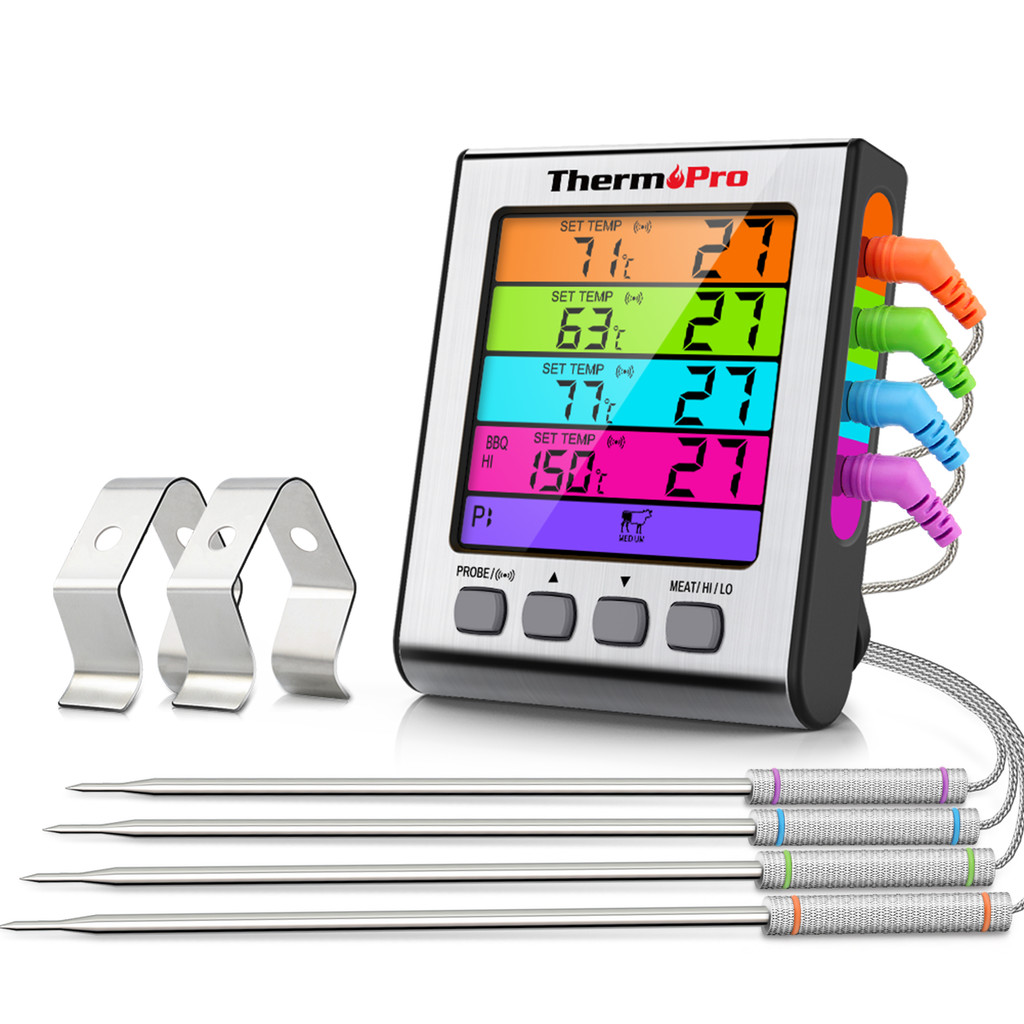 ThermoPro TP17H 4 Probe 4 Warna Lampu Latar Layar LCD Besar Digital Dapur Memasak Merokok Oven Dagin