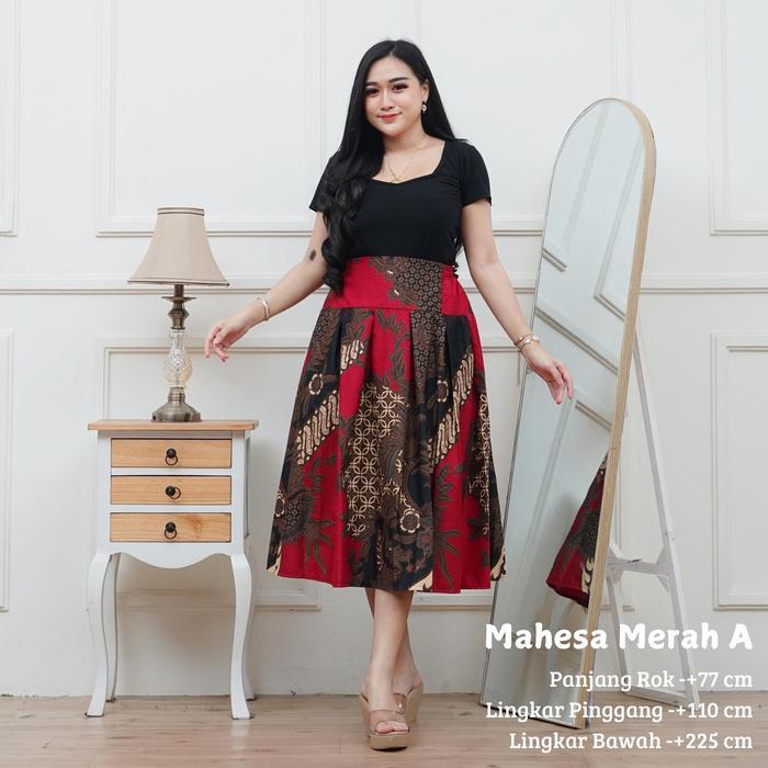 MAHESA MERAH ROK PANJANG BATIK 7/8 ROK UNGGUL JAYA ROK PAYUNG ROK BATIK MUSLIMAH SARUNG WANITA