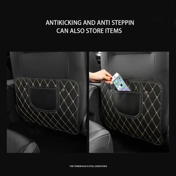 OTTOID Cover Jok Mobil Kulit PU Anti Tendangan Hitam Tahan Aus & Air dengan Saku Penumpang Belakang