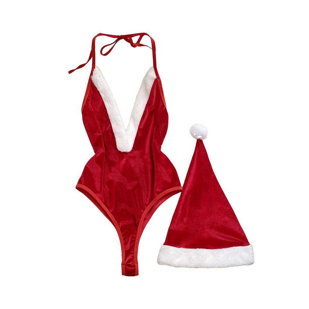 Women'S Christmas Erotic Lingerie Set Furry Erotic Lingerie Set Includes 1Pc Bodysuit And 1Pc Hat