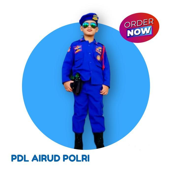 TERLARIS PDL Airud Polri Baju Karnaval Anak Pol Airud Warna Biru Komplit Emblem & Aksesoris Kostum
