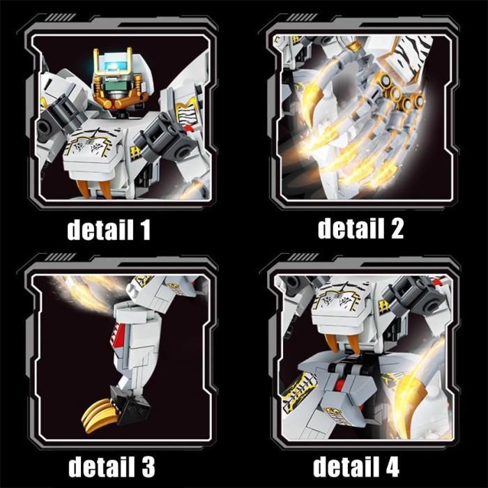 Robot Mecha Armor - Koleksi Mythical Beast: Harimau Putih & Naga Hijau Mainan Balok High Quality