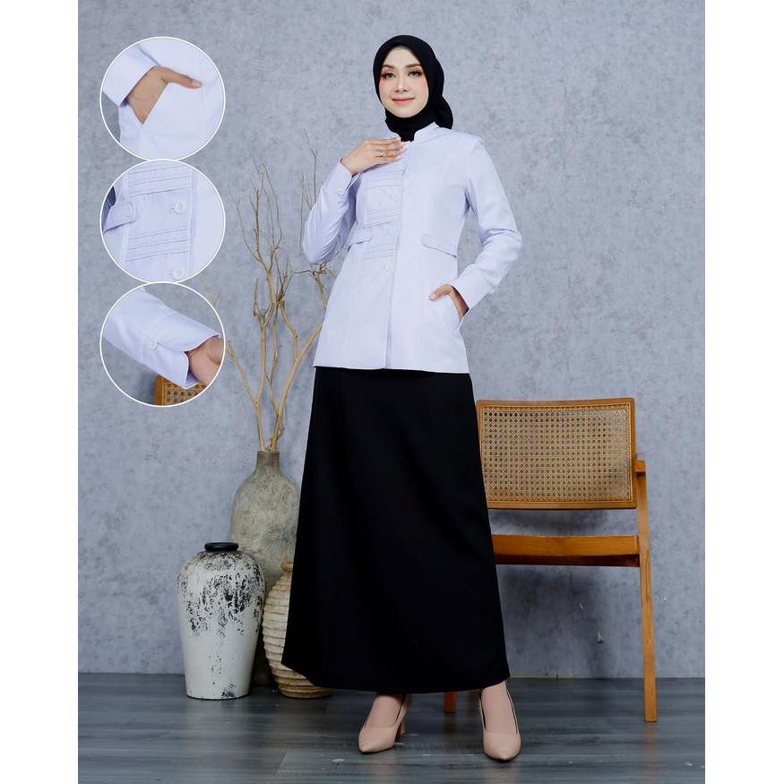 Baju Kerja Dinas Wanita Seragam Putih Hitam STANDAR STIK GARIS Setelan Rok Span/Rok.A/Celana Panjang
