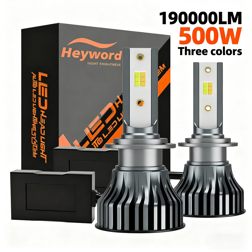 Heyword H4 LED H7 3 Color Changing Car Headlights Fog Lights 3000K 4500K 6500K Flash 500W Auto