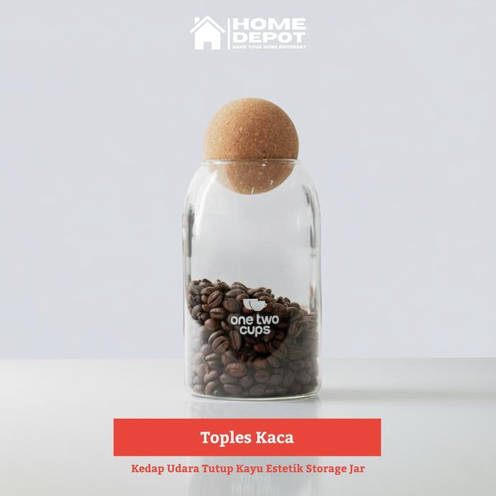 Toples Kaca Kedap Udara Besar Kecil Tutup Kayu Estetik Storage Jar