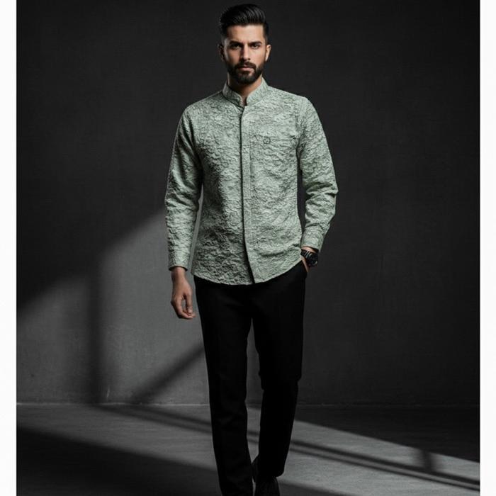 BILHAQ - Kemko BENZEMA Sage kemeja pria dewasa lengan panjang baju muslim katun jaguard warna sage