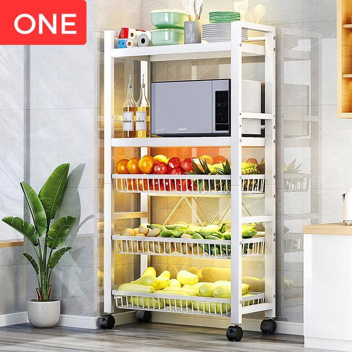 Rak Dapur Troli Keranjang Sekat Stainless Microwave Anti Karat Penyimpanan