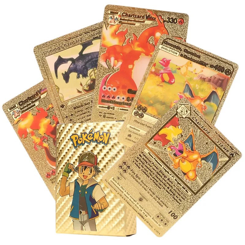 Pokemon Cards Francaise German Gold Spanish English Foil Gold Rainbow Cards VMAX GX V Card Game Card