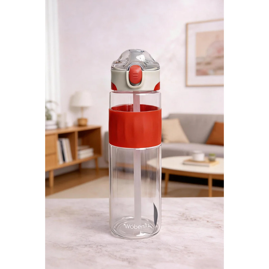 RED HOUSE Botol Minum Woben Tritan 700ML | Tutup Flip Top Anti Bocor dengan Pengunci & Sedotan