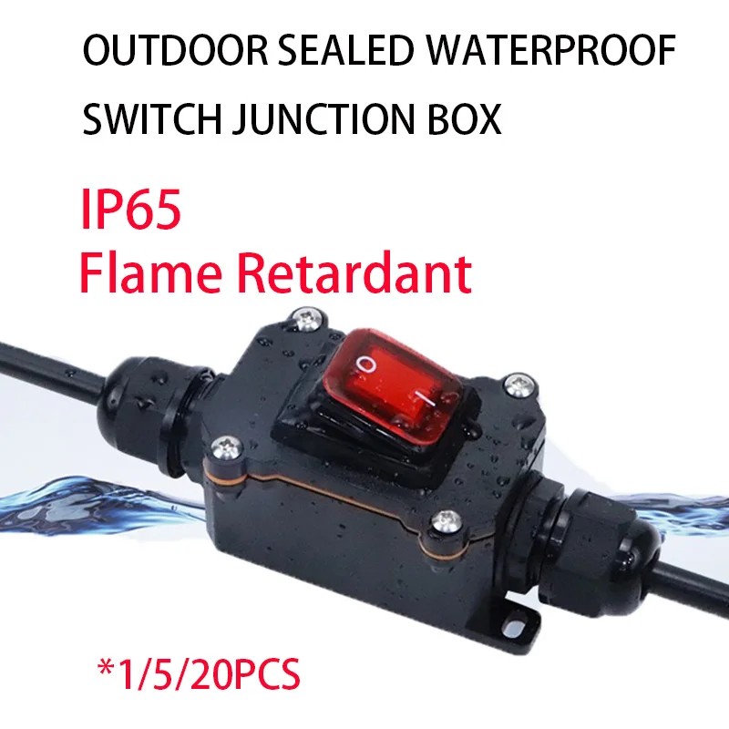 IP65 Sealed Waterproof Outdoor Auto/Boat/Marine Rocker Switch w/ LED, Outdoor Box & Inline Cord