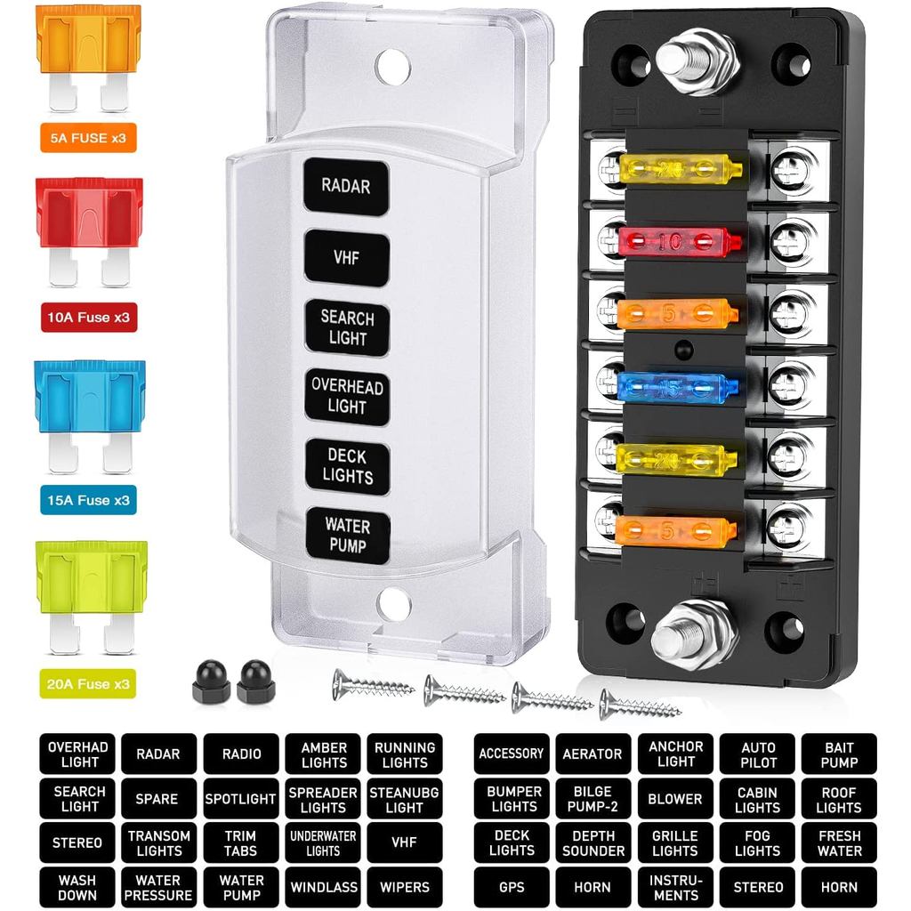 Daiertek 6 Way Fuse Block Blade Fuse Box With Negat Bus 6 Circuit Fuse Holder Fuse Block W/Negat Bus
