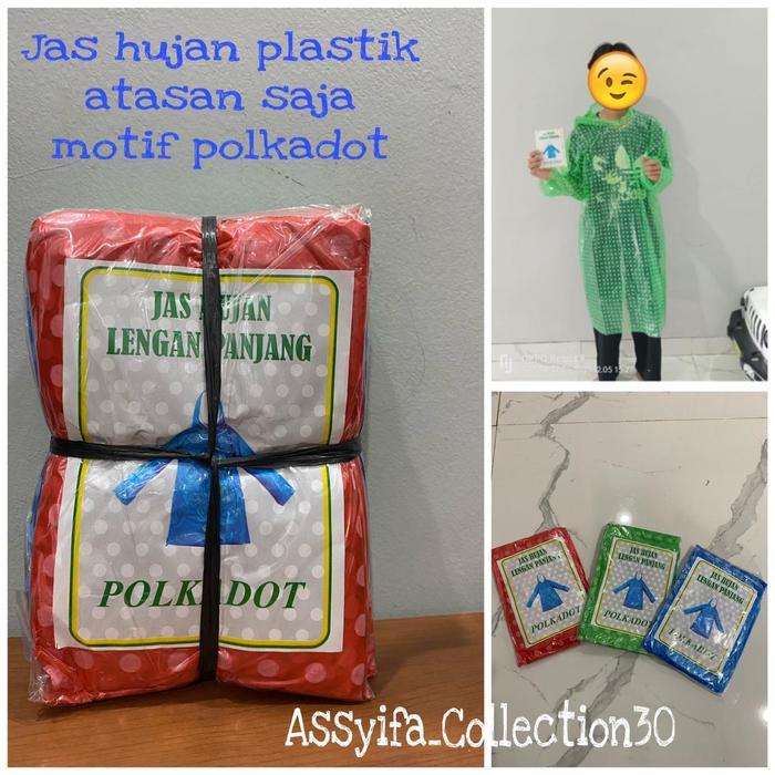 JAS HUJAN PLASTIK ATASAN SAJA JAS HUJAN PONCO MOTIF POLKADOT 12 PCS