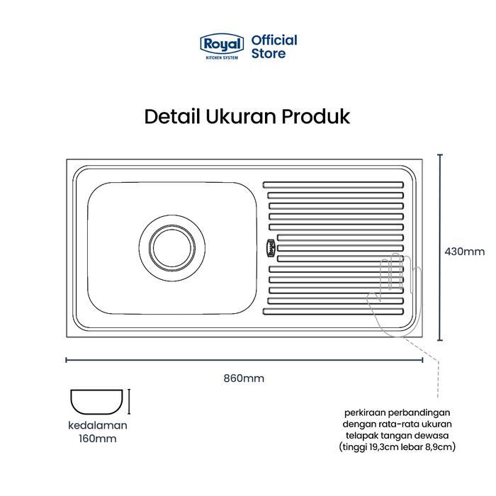 Royal Kitchen Sink Wastafel Dapur SB 38 Bak Cuci Piring 86 x 43 Cm