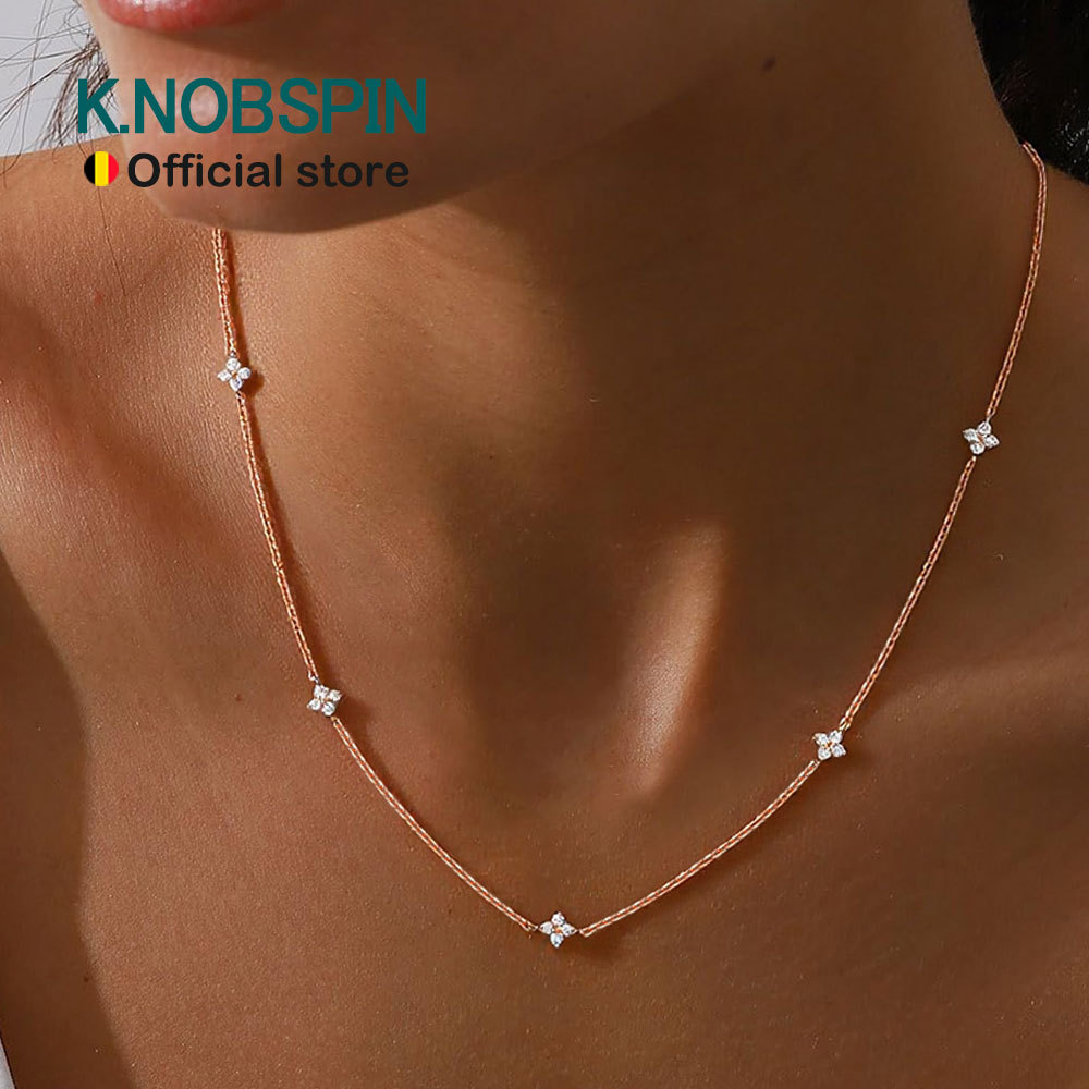KNOBSPIN Four-Leaf Clover Moissanite Necklaces for Women 2mm D VVS1 GRA Certified Lab Moissanite