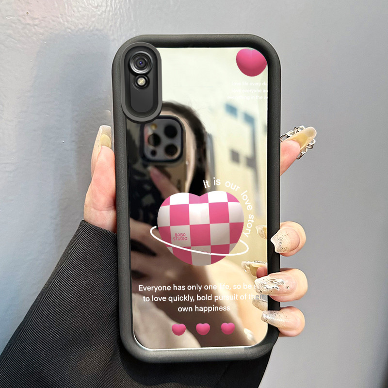Casing Hp Untuk Xiaomi Redmi 9A Redmi 9i Redmi 9T Redmi 9 Power Case Hati papan catur Kesing cermin 