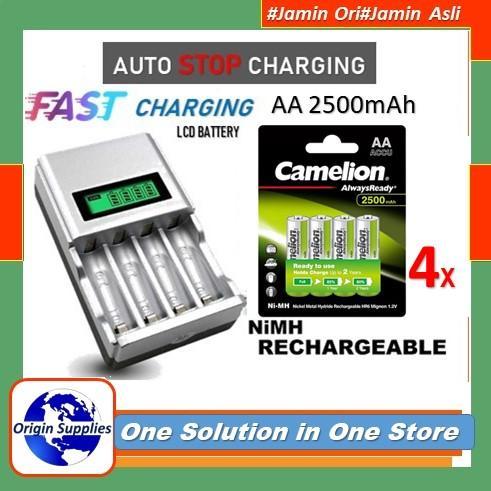Camelion Baterai Charger AA 2500mah BP4+Charger AA/AAA with LCD
