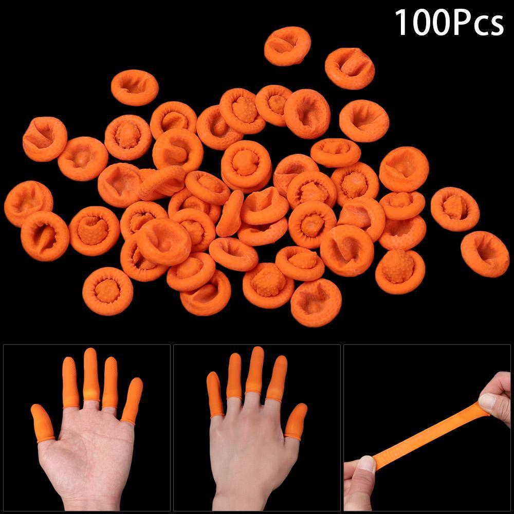 100Pcs Reusable Orange Finger Cots Natural Rubber Gloves Non-Slip Latex Finger Cots Fingerti