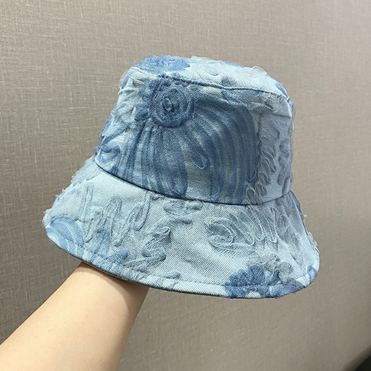 Korean Denim Fisherman Hat - Women's Mesh Flower Bucket Hat, Foldable & Slimming, Insta-Famous Sun