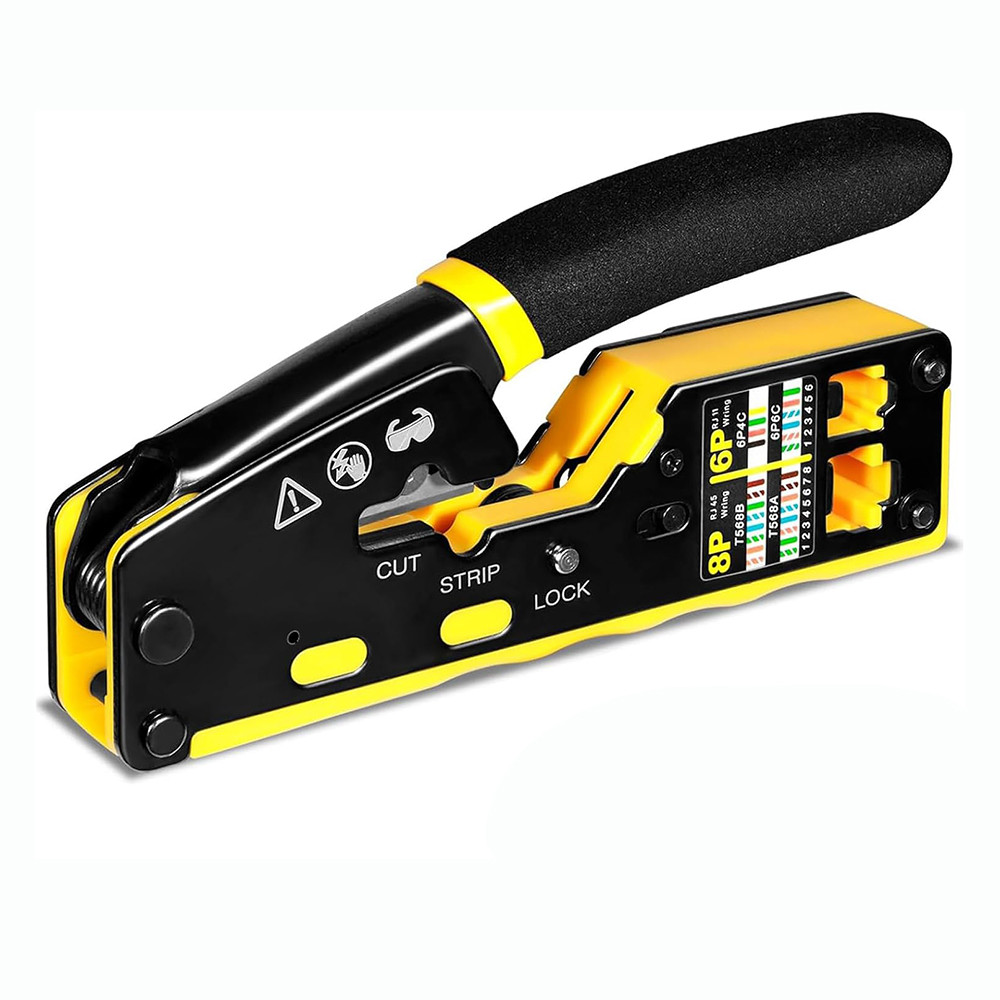 Crimp Tool 6P8P Crimper Plier Pass Through Ethernet Stripping Crimping Tool For Cat6 Cat5 Cat5E Rj45