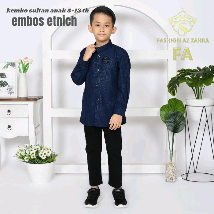 Baju Koko Anak Laki-Laki Motif Etnik Embos Lengan Panjang Kain Nyaman