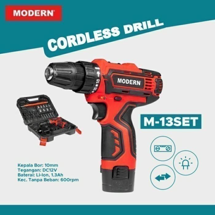 Mesin Bor Baterai Cordless 12 Volt / Modern Cordless Drill M-13 Set