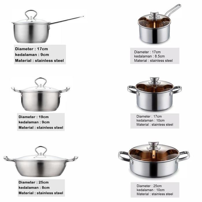 SET WAJAN KUPING PANCI MASAK STAINLESS STEEL SATU SET ISI TIGA