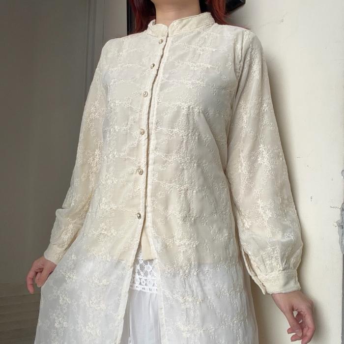 Asaya Tunik Gamis Dress Top Atasan Blouse Kemeja Wanita Panjang Full Furing Bordir Kerja Wisuda