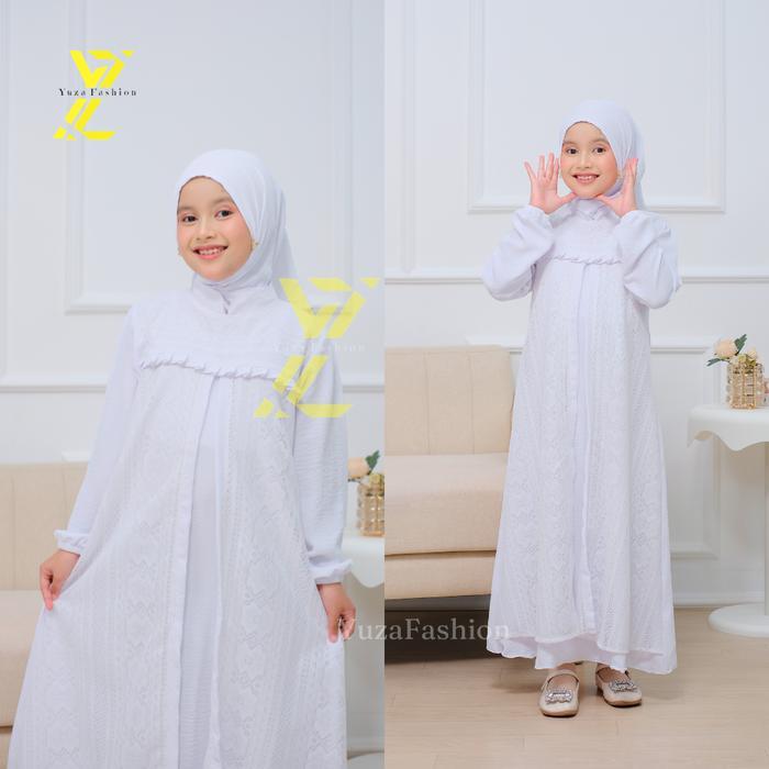 READY Gamis Anak Aleena Kids / Gamis Crinkle Airflow Mix Brukat Set Jilbab / Gamis Brokat Malika