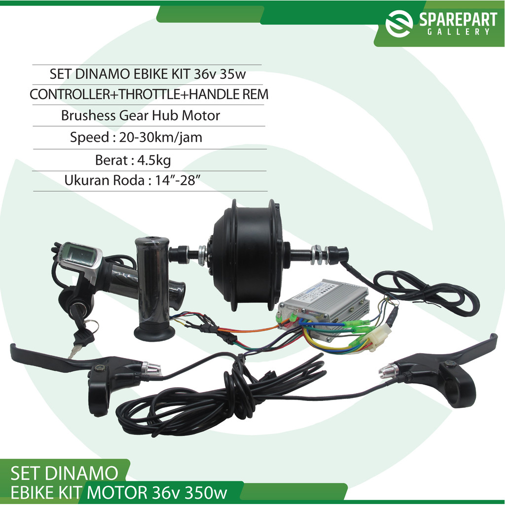 Set Ebike Kit Dinamo Bldc 36v350w sepeda velg jeruji 36hole