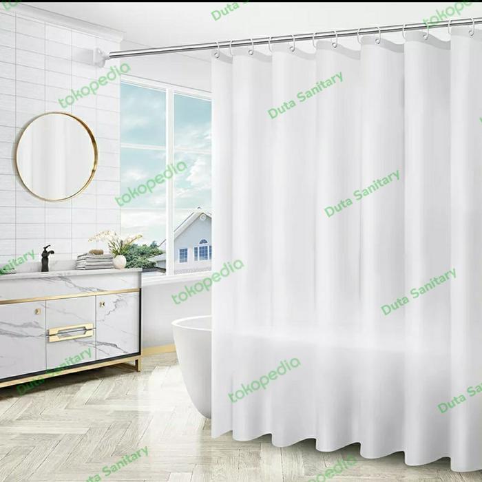 SHOWER CURTAIN 200X200 TEXTILE/SHOWER CURTAIN KAIN 200CM/ KORDEN PUTIH