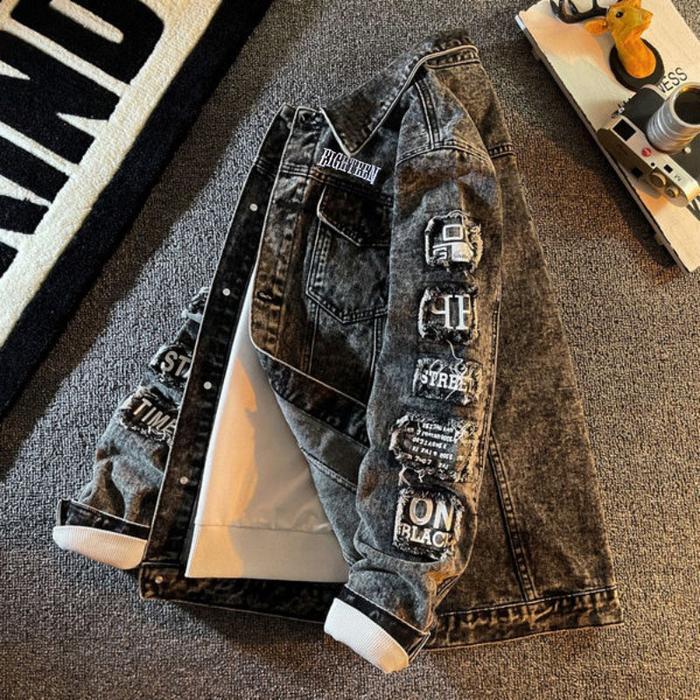 PROMO Jaket Jeans Denim Putih Hitam Abusandwash Full bordir Pria Wanita Terbaru jaket jeans