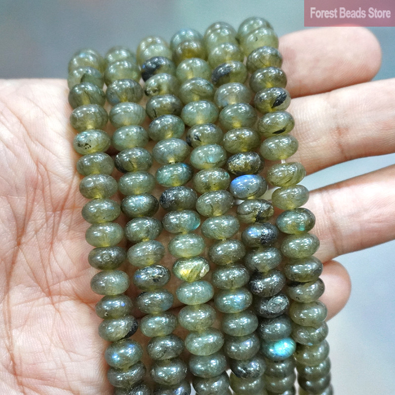 Natural Stone Green Labradorite Rondelle Round Spacer Beads DIY Bracelets Charms Accessories For
