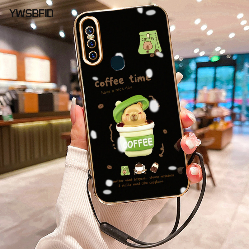 YWSBFID Casing Hp Untuk VIVO V15 V15 Pro Case HP Casing pola Waktu Kopi Kesing Cesing tali berlapis 