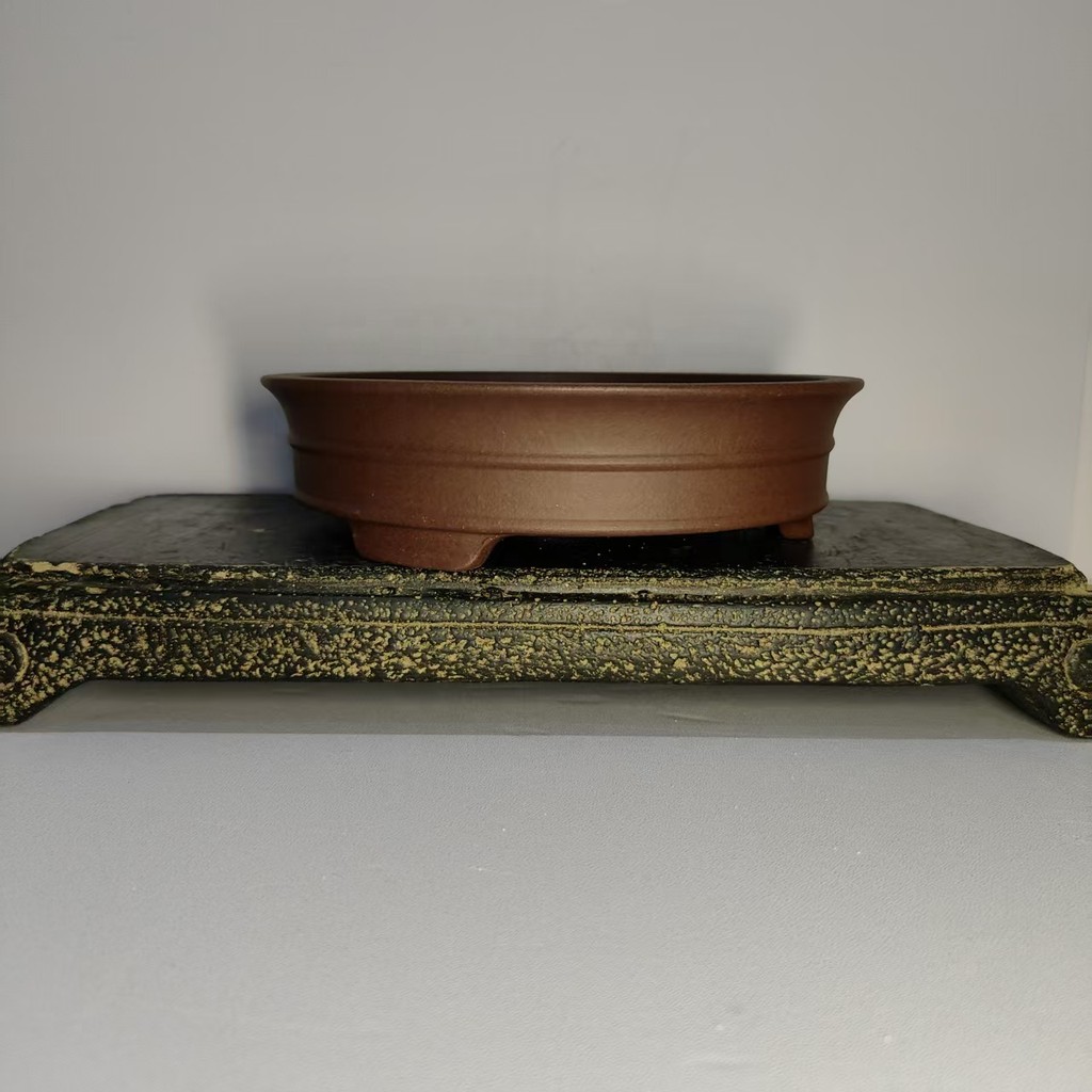 Yixing Zisha Bonsai Pot Unglazed Round Bonsai Pot with Middle Line Design