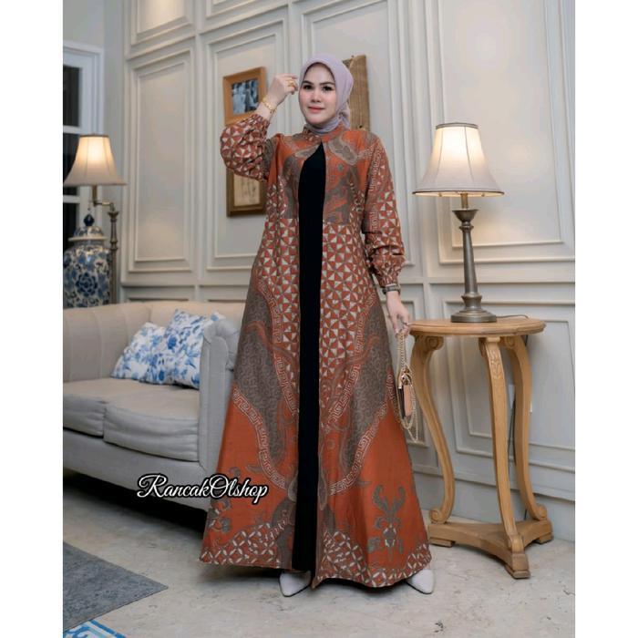 s7 Gamis Pesta Batik Kombinasi Jetblack Dress Batik Kondangan Terlaris Busui Muslim Wanita
