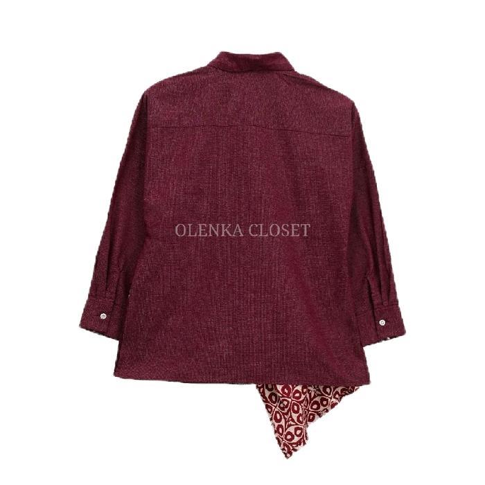 s7 Olenka Closet Atasan Batik O8 Burgundy Baju Batik Kerja Wanita Modern Katun Putih