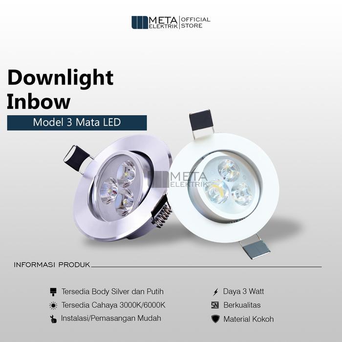 Lampu downlight led 3w plafon 3 mata