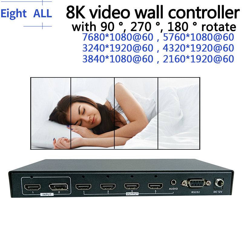 8K TV Video Wall Controller 2x2 1X4 1X3 3X14K Multi Video Screen Processor with 90 270 Rotate