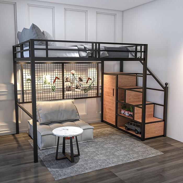 Loft bed besi ranjang dipan divan besi variasi set kamar mezzanine - 90x200